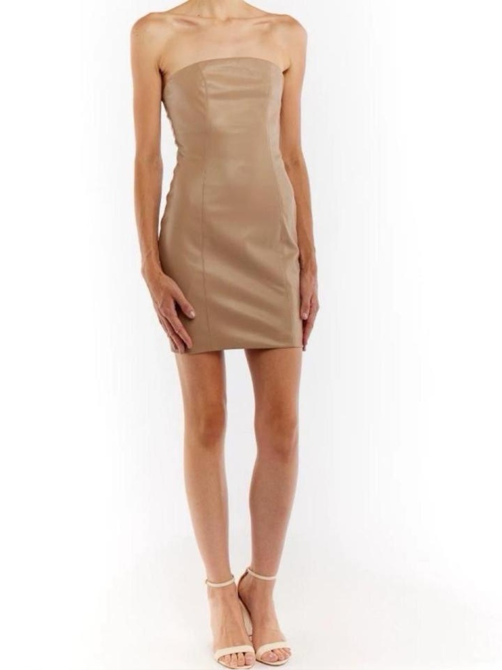 NWT Body Hugging Taupe Vegan Leather Mini Dress X-SMALL